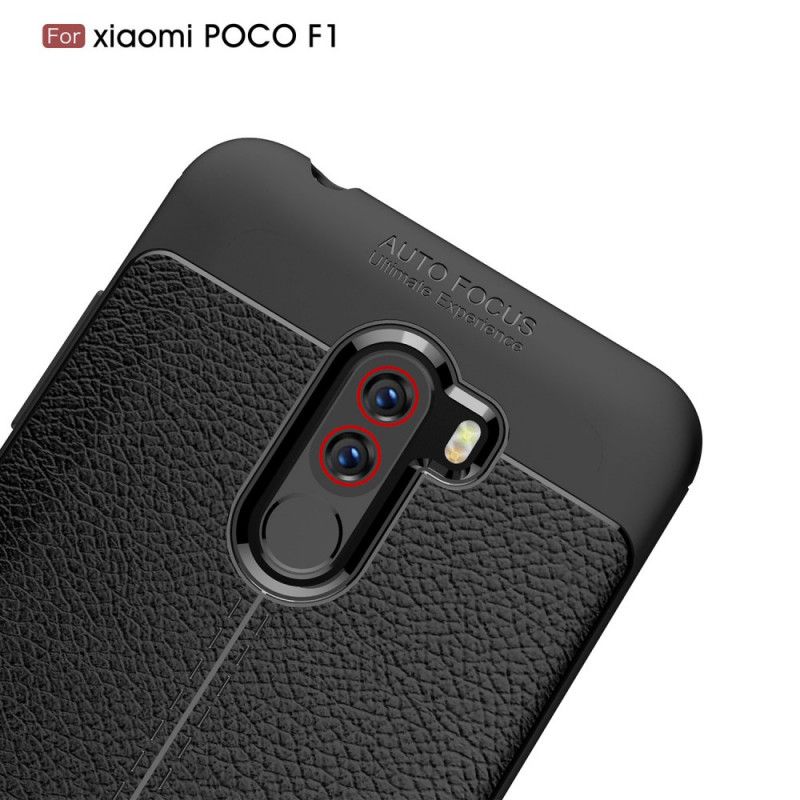 Hoesje Xiaomi Pocophone F1 Grijs Zwart Dubbellijns Lychee Leereffect
