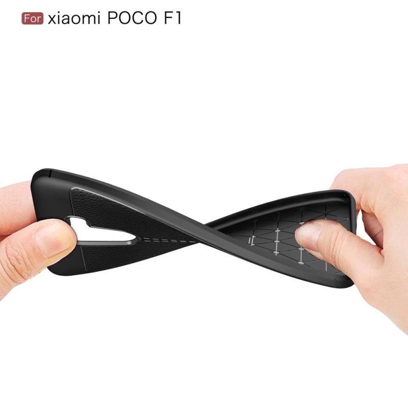 Hoesje Xiaomi Pocophone F1 Grijs Zwart Dubbellijns Lychee Leereffect