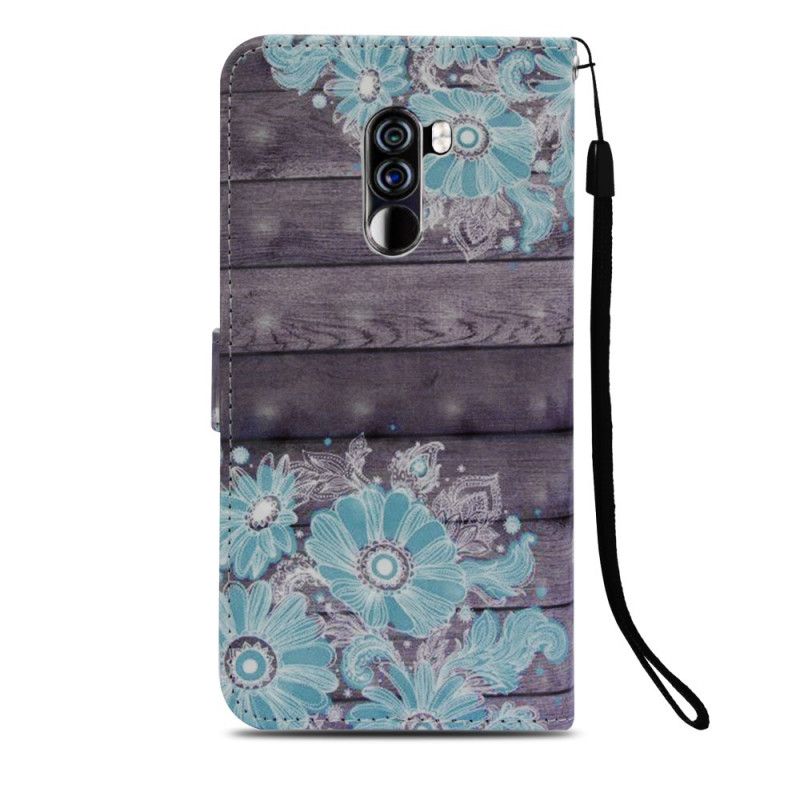 Leren Hoesje Xiaomi Pocophone F1 Blauwe Bloemen