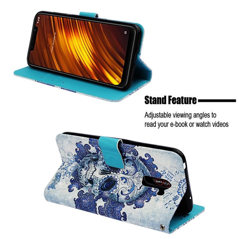 Leren Hoesje Xiaomi Pocophone F1 Blauwe Schedel