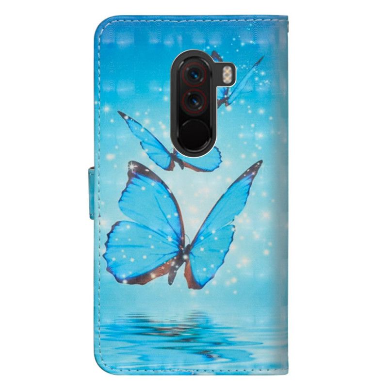 Leren Hoesje Xiaomi Pocophone F1 Vliegende Blauwe Vlinders