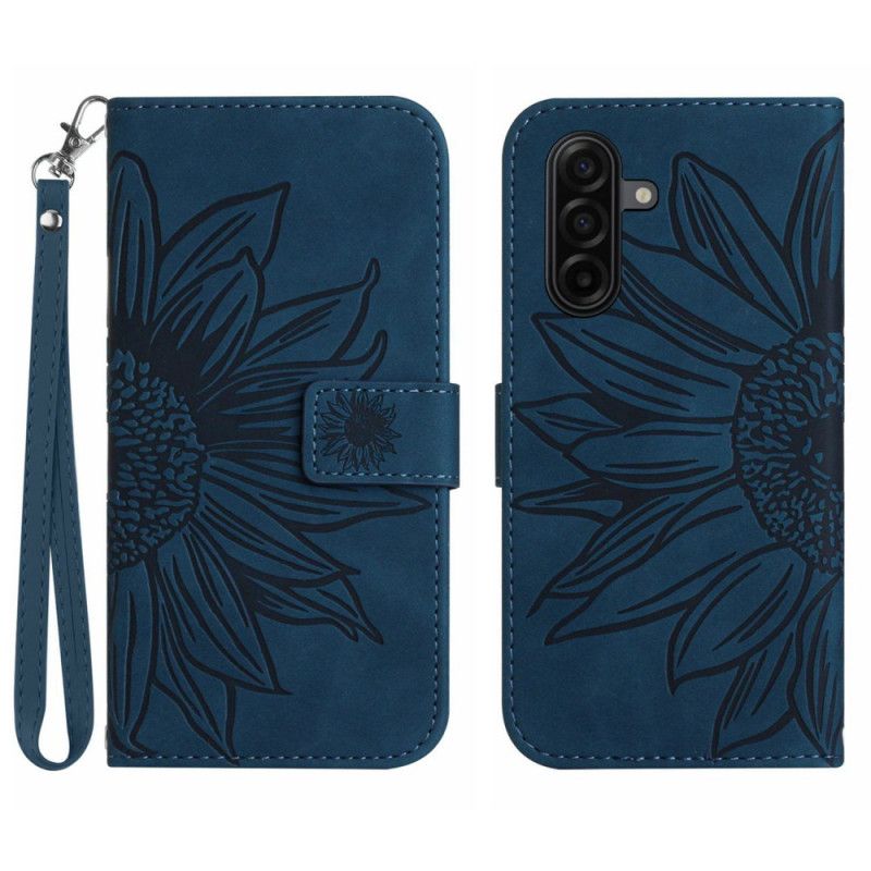 Flip Case Leren Samsung Galaxy S26 Bandje Met Zonnebloemprint