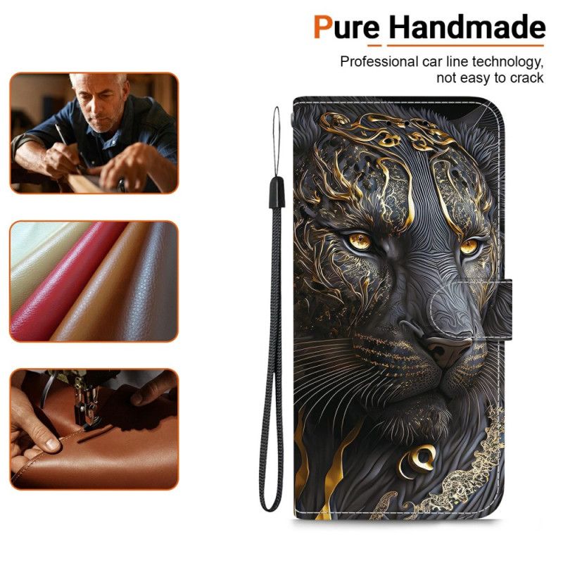 Folio-hoesje Samsung Galaxy S26 Telefoonhoesje Gouden En Zwarte Leeuw