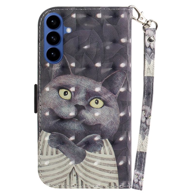 Folio-hoesje Samsung Galaxy S26 Telefoonhoesje Sleutelkoord Met Grijze Kat