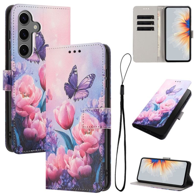 Folio-hoesje Samsung Galaxy S26 Telefoonhoesje Vlinder En Roze Bloemen
