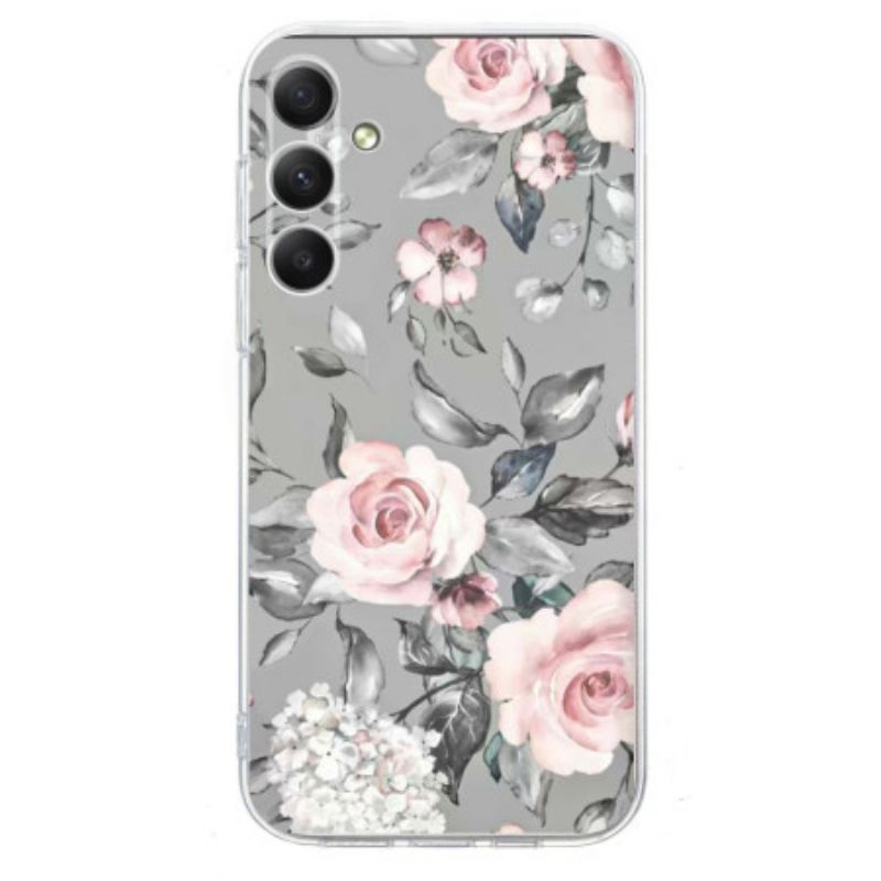 Hoesje Voor Samsung Galaxy S26 Bloemen Op Grijze Achtergrond