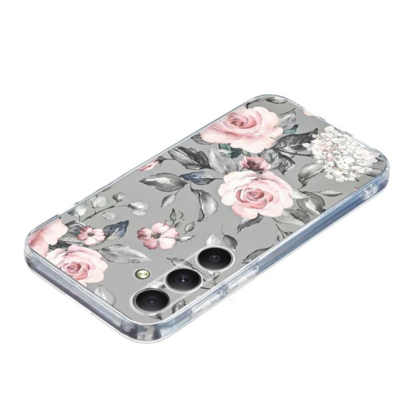 Hoesje Voor Samsung Galaxy S26 Bloemen Op Grijze Achtergrond