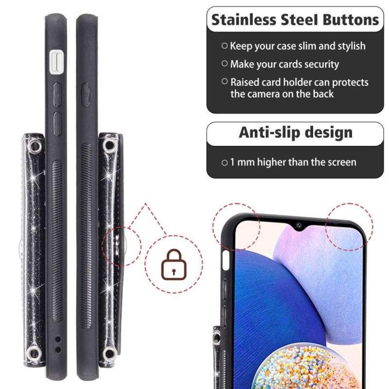 Hoesje Voor Samsung Galaxy S26 Glitter Kaarthouder En Schouderband