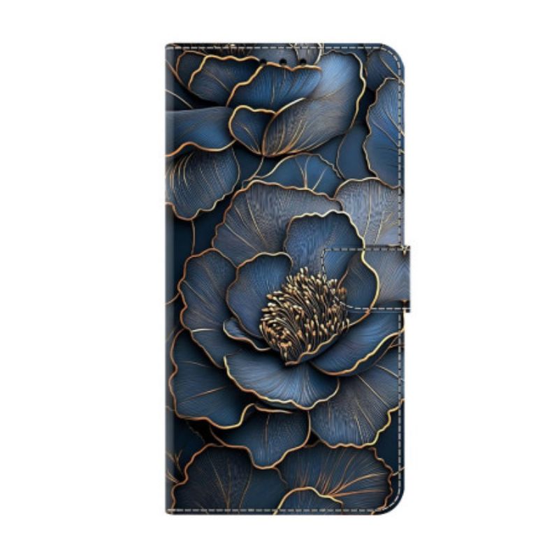 Leren Hoesje Samsung Galaxy S26 Blauwgouden Pioenroos Bescherming Hoesje