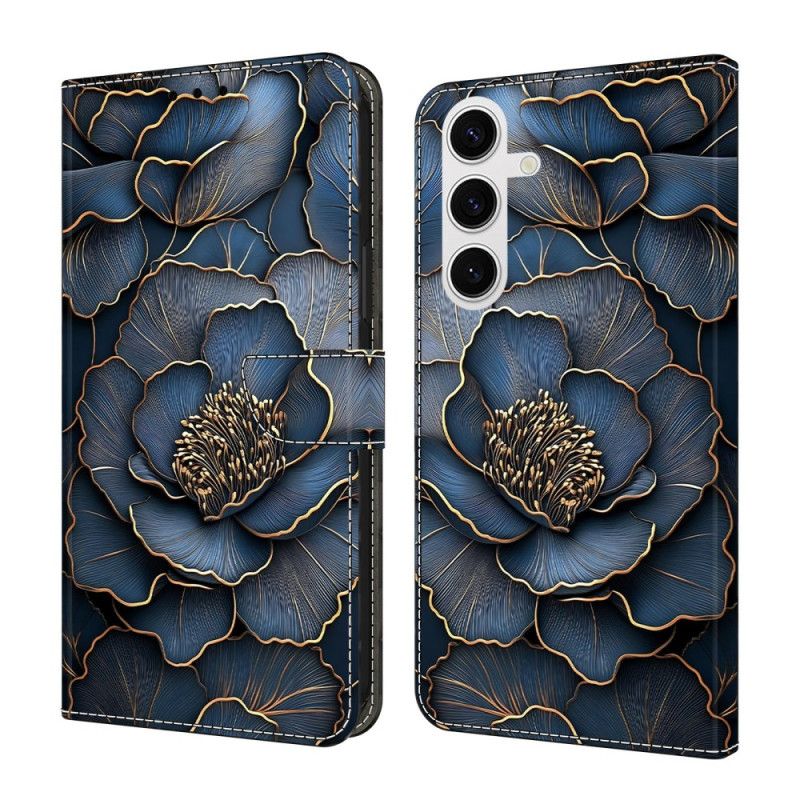 Leren Hoesje Samsung Galaxy S26 Blauwgouden Pioenroos Bescherming Hoesje