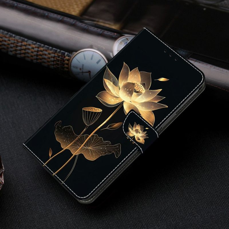 Leren Hoesje Samsung Galaxy S26 Gouden Lotus Bescherming Hoesje