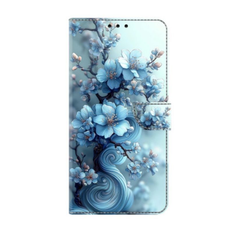 Leren Hoesje Samsung Galaxy S26 Ijsblauwe Bloemen Bescherming Hoesje
