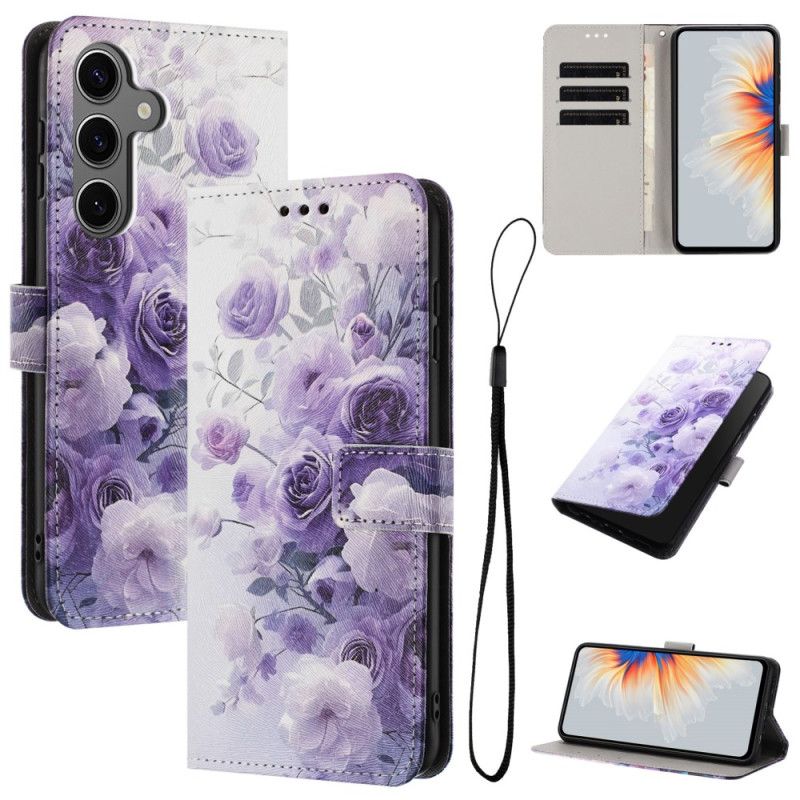 Leren Hoesje Samsung Galaxy S26 Paarse Rozen