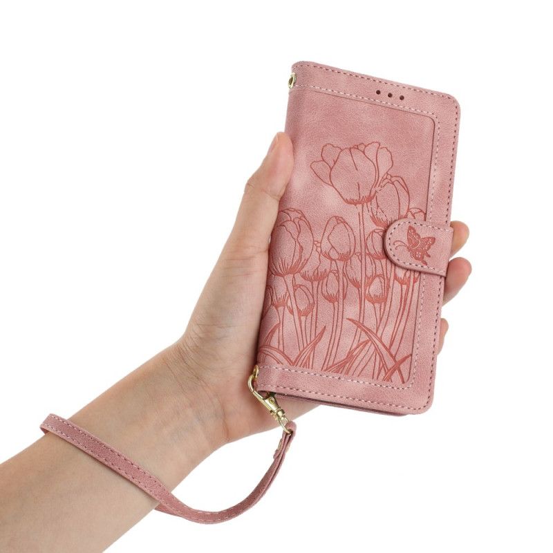 Leren Hoesje Samsung Galaxy S26 Portemonnee Met Bloemenprint En 5 Kaartsleuven