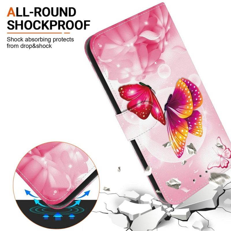 Leren Hoesje Samsung Galaxy S26 Roze Vlinders Bescherming Hoesje