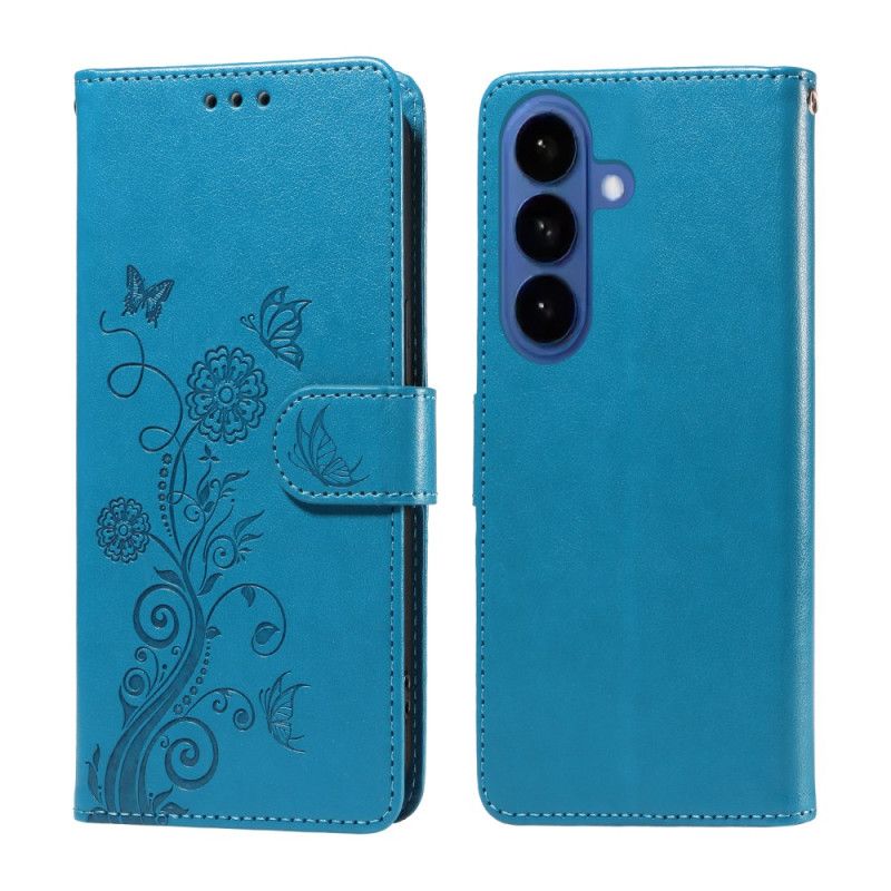 Leren Hoesje Voor Samsung Galaxy S26 Bloemenvlinders