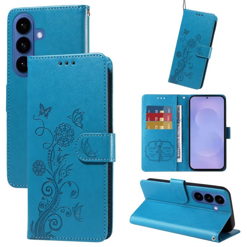 Leren Hoesje Voor Samsung Galaxy S26 Bloemenvlinders
