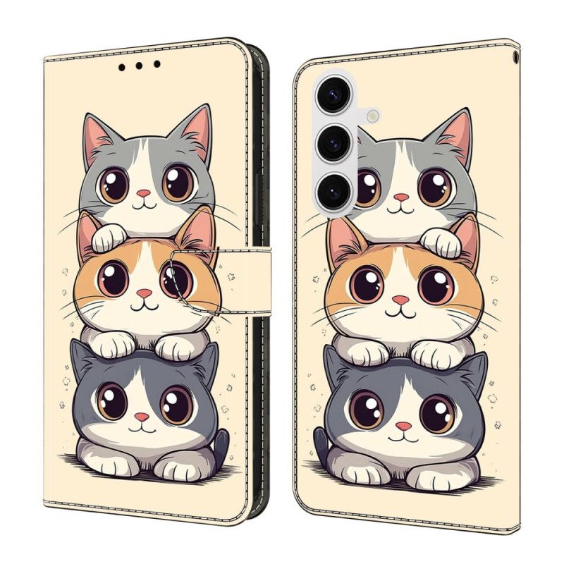 Leren Hoesje Voor Samsung Galaxy S26 Gestapelde Katten