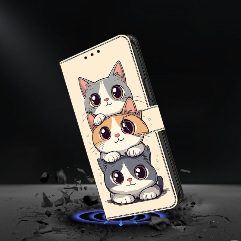 Leren Hoesje Voor Samsung Galaxy S26 Gestapelde Katten