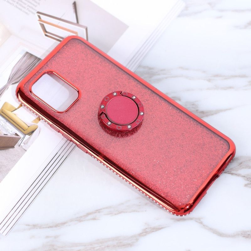 Cover Hoesje Xiaomi Mi 10 Lite Paars Rood Telefoonhoesje Pailletten En Diamanten Met Ringsteun