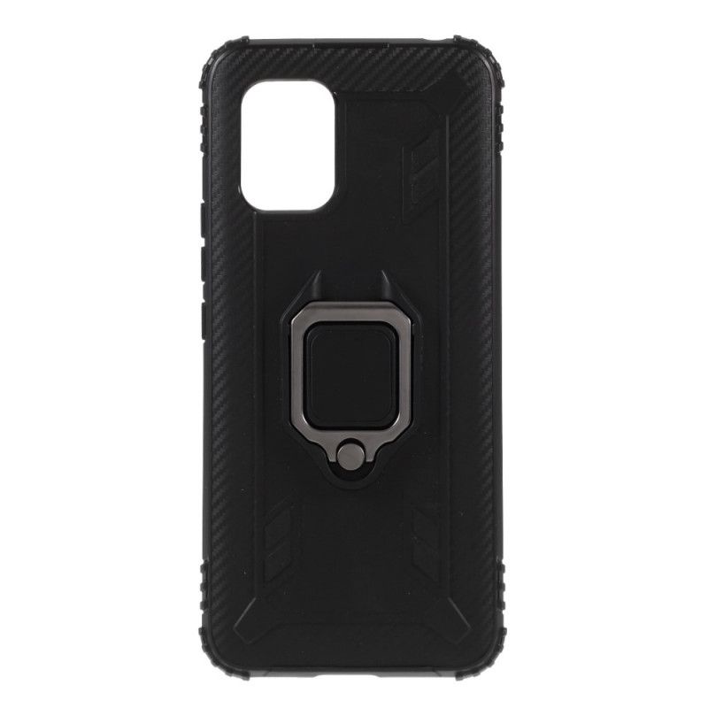 Cover Hoesje Xiaomi Mi 10 Lite Rood Zwart Telefoonhoesje Ring En Stijl Van Koolstofvezel