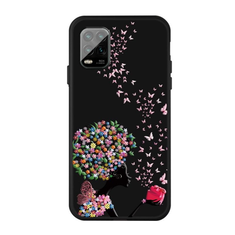 Cover Hoesje Xiaomi Mi 10 Lite Telefoonhoesje Vrouw Met Een Bloemig Hoofd