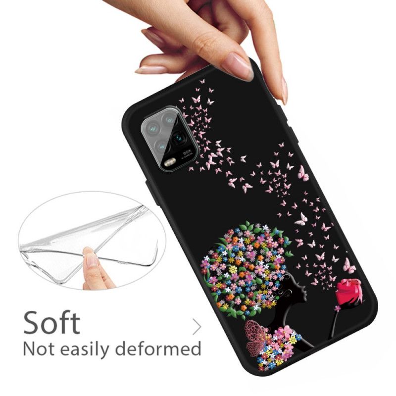Cover Hoesje Xiaomi Mi 10 Lite Telefoonhoesje Vrouw Met Een Bloemig Hoofd