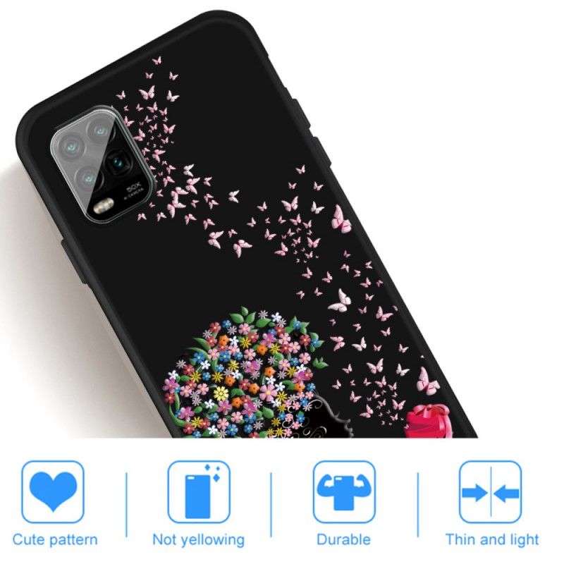 Cover Hoesje Xiaomi Mi 10 Lite Telefoonhoesje Vrouw Met Een Bloemig Hoofd