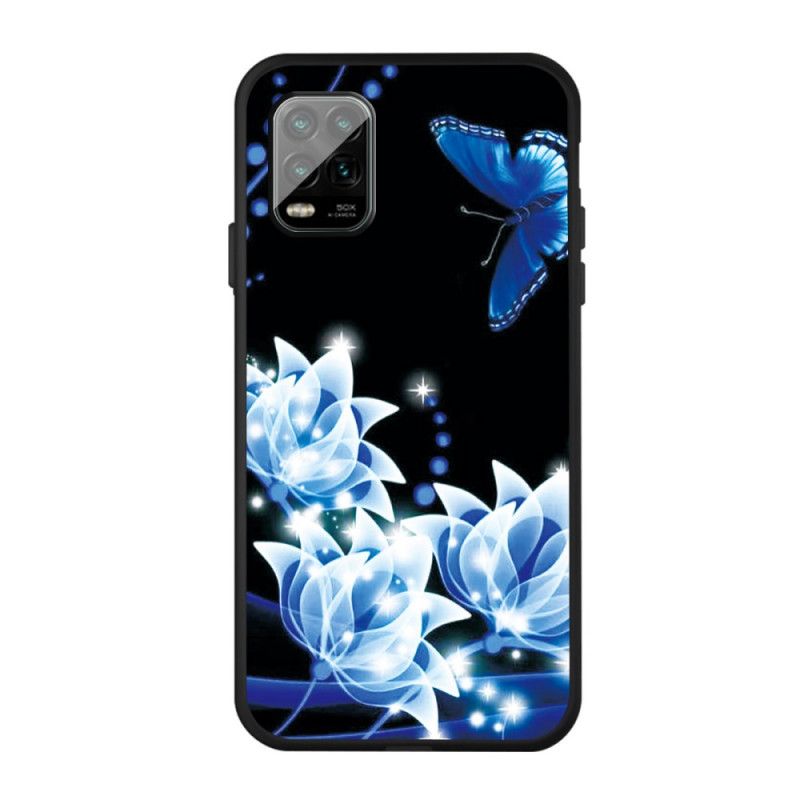 Hoesje Xiaomi Mi 10 Lite Telefoonhoesje Vlinder En Blauwe Bloemen
