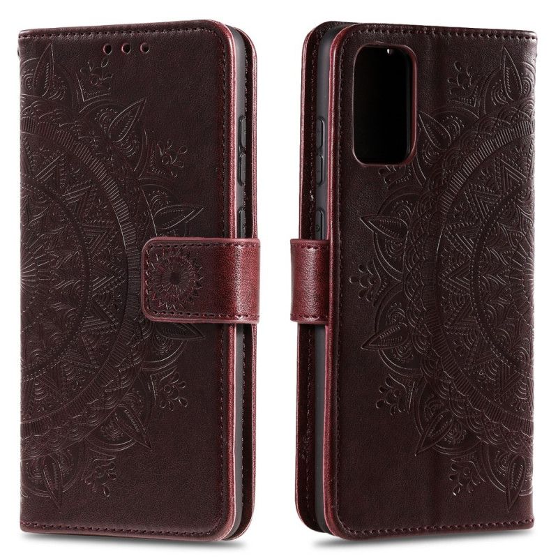 Leren Hoesje Xiaomi Mi 10 Lite Magenta Grijs Zon Mandala