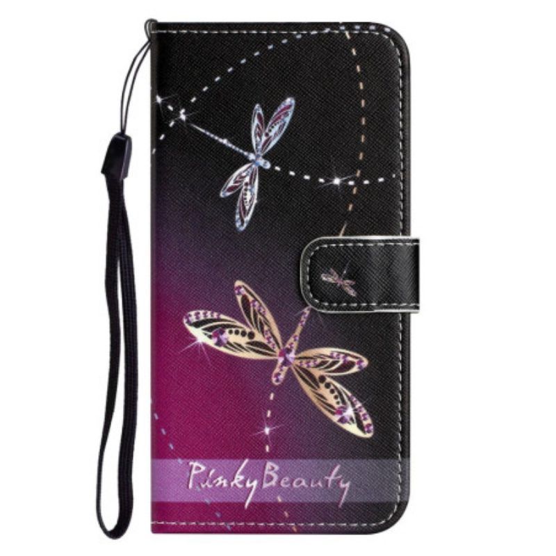 Folio-hoesje voor iPhone 14 Plus Met Ketting Strappy Libellen