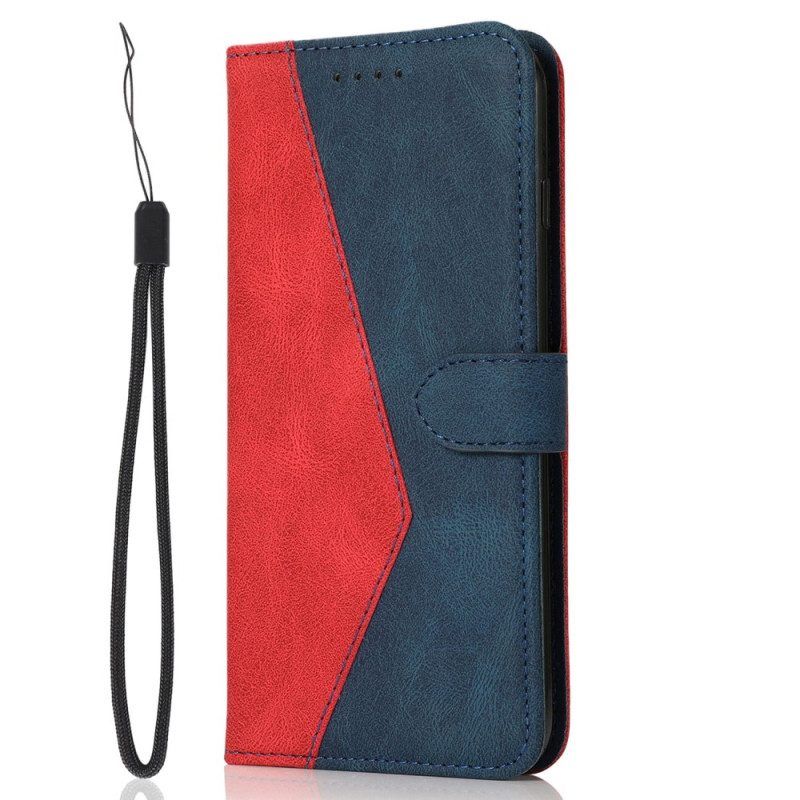 Folio-hoesje voor iPhone 14 Plus Met Ketting Tweekleurige Riem