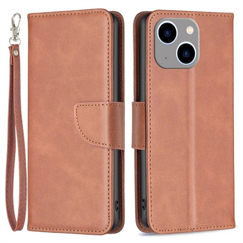 Leren Hoesje voor iPhone 14 Plus Folio-hoesje Gladde Flap Schuin