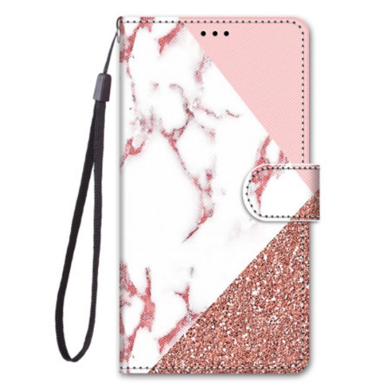 Folio-hoesje voor Xiaomi 12 / 12X Marmer En Glitterdriehoek