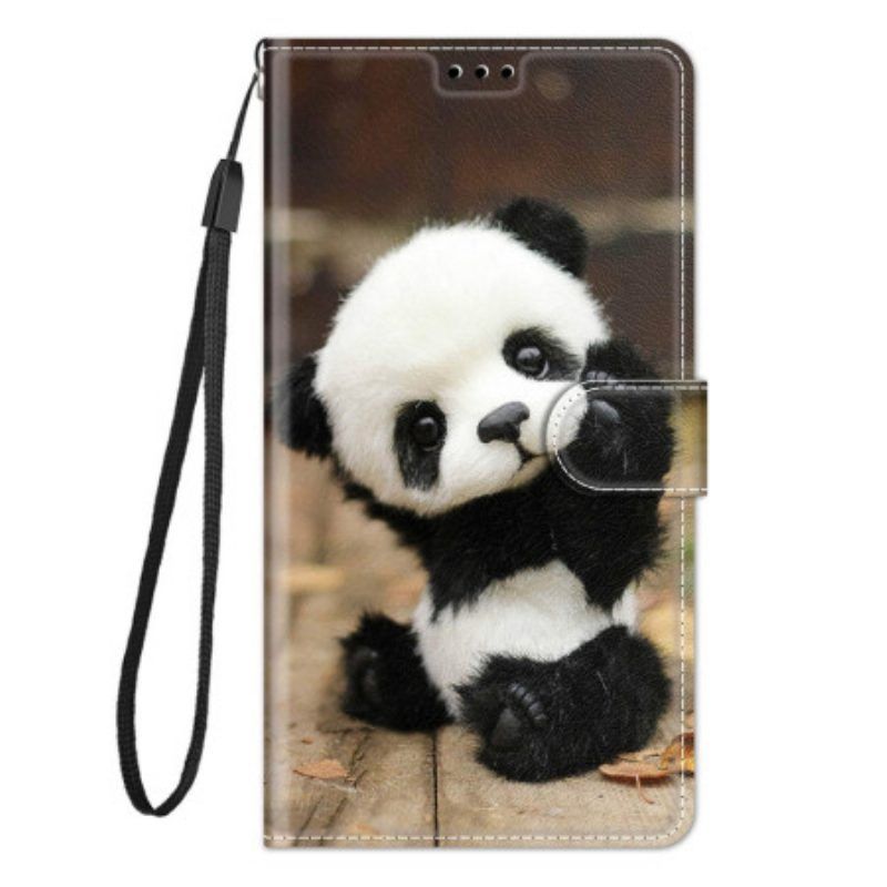 Folio-hoesje voor Xiaomi 12 / 12X Met Ketting Kleine Panda Met Riem