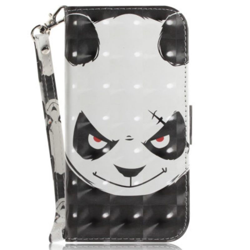 Leren Hoesje voor Xiaomi 12 / 12X Met Ketting Boze Panda Met Lanyard