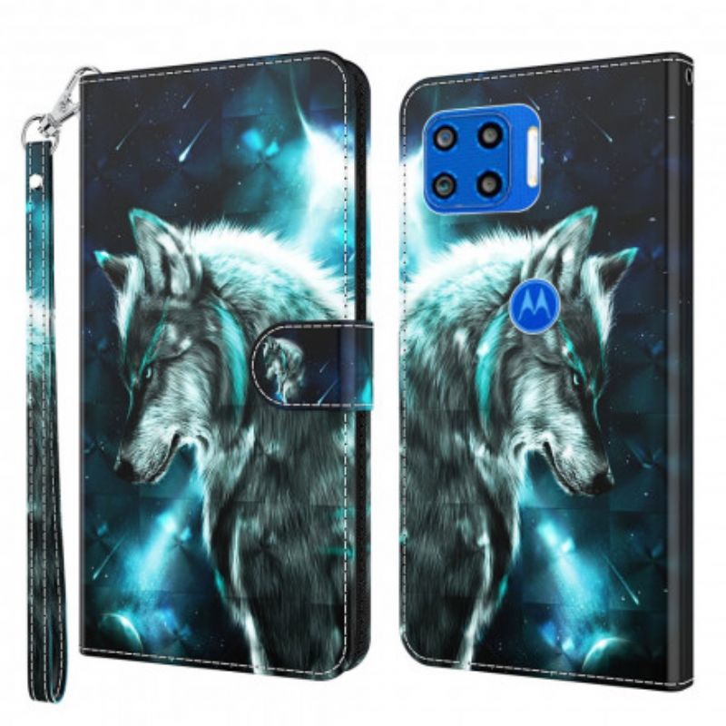 Flip Case Leren Moto G 5g Plus Majestueuze Wolf