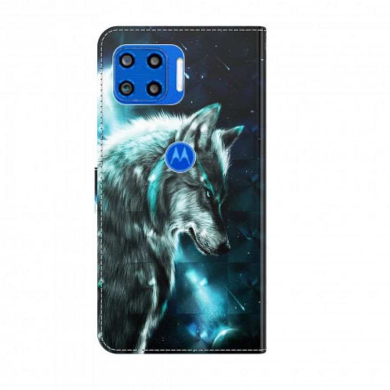 Flip Case Leren Moto G 5g Plus Majestueuze Wolf