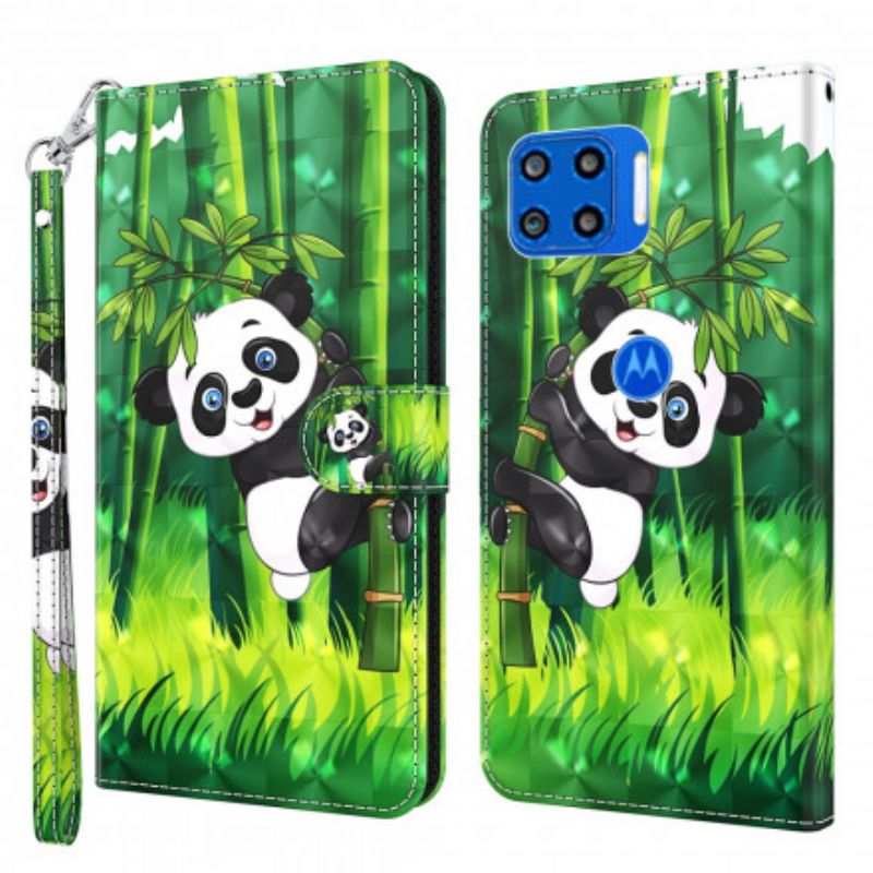 Flip Case Leren Moto G 5g Plus Panda En Bamboe