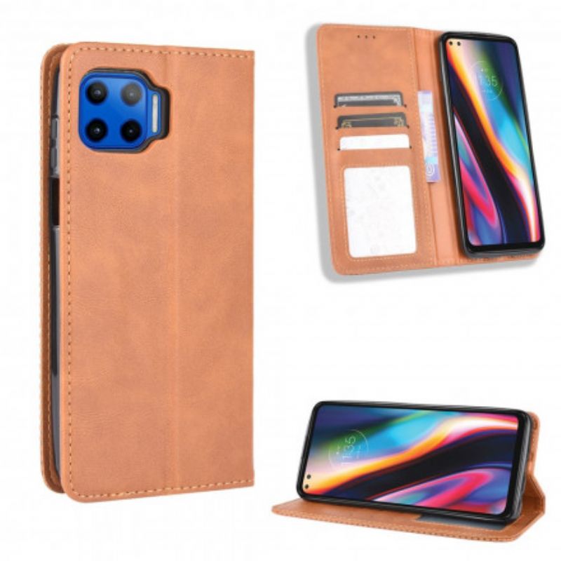 Folio-hoesje Moto G 5g Plus Gestileerd Vintage Leereffect Bescherming Hoesje