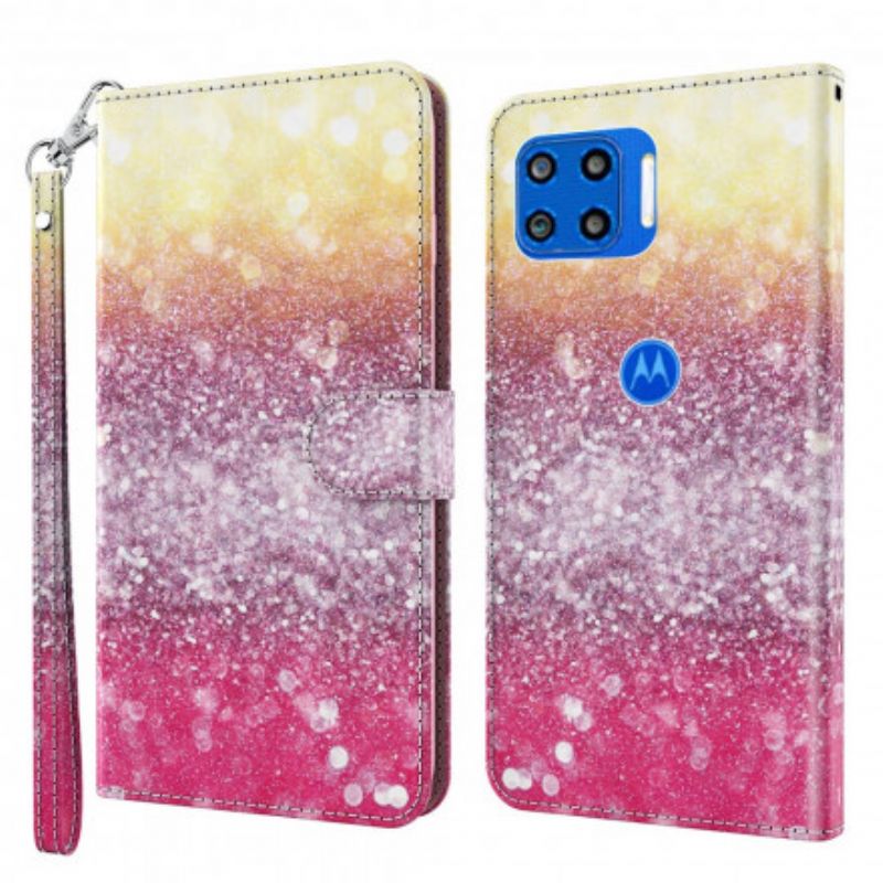 Leren Hoesje Moto G 5g Plus Magenta Glitterverloop Bescherming Hoesje