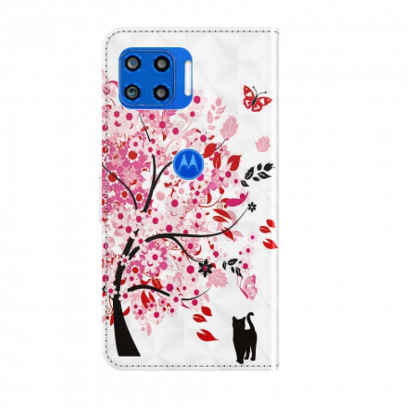Leren Hoesje Moto G 5g Plus Roze Boom Bescherming Hoesje