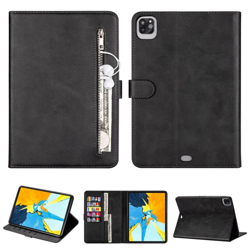 Leren Hoesje voor iPad Pro 12.9" (2018) (2020) Rood Zwart Ritssluiting