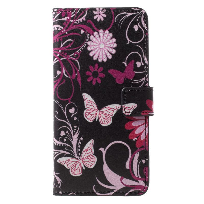 Cover Folio-hoesje Sony Xperia XZ2 Wit Zwart Telefoonhoesje Vlinders En Bloemen