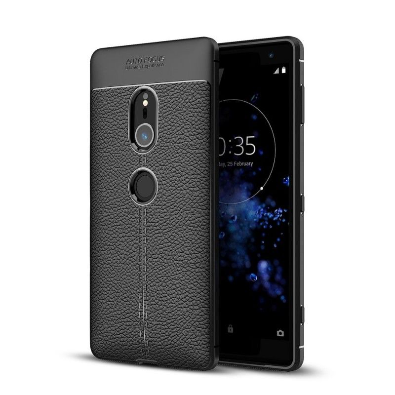 Hoesje Sony Xperia XZ2 Grijs Zwart Dubbellijn Lychee Leereffect