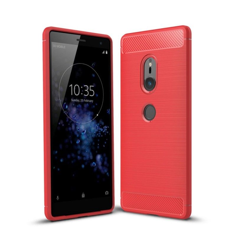 Hoesje voor Sony Xperia XZ2 Rood Zwart Geborsteld Koolstofvezel