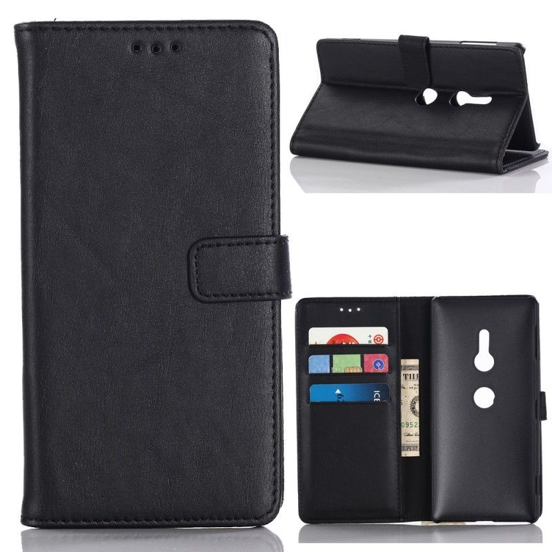 Leren Hoesje Sony Xperia XZ2 Grijs Zwart Retro Kunstleer