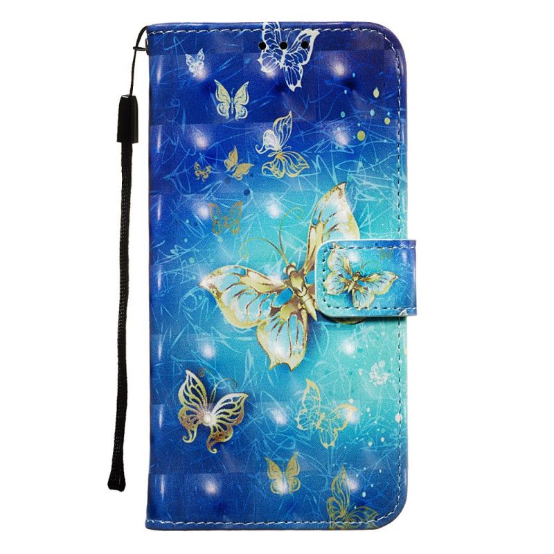 Bescherming Hoesje Huawei Y7 2019 Telefoonhoesje Gouden 3D Effect Vlinders