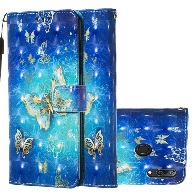 Bescherming Hoesje Huawei Y7 2019 Telefoonhoesje Gouden 3D Effect Vlinders