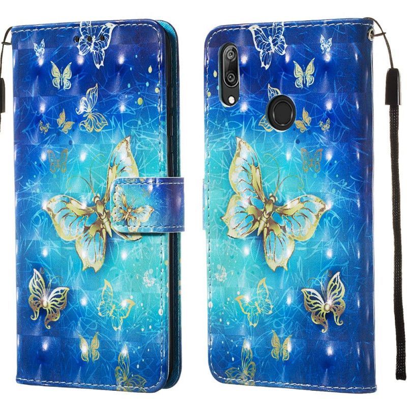 Bescherming Hoesje Huawei Y7 2019 Telefoonhoesje Gouden 3D Effect Vlinders
